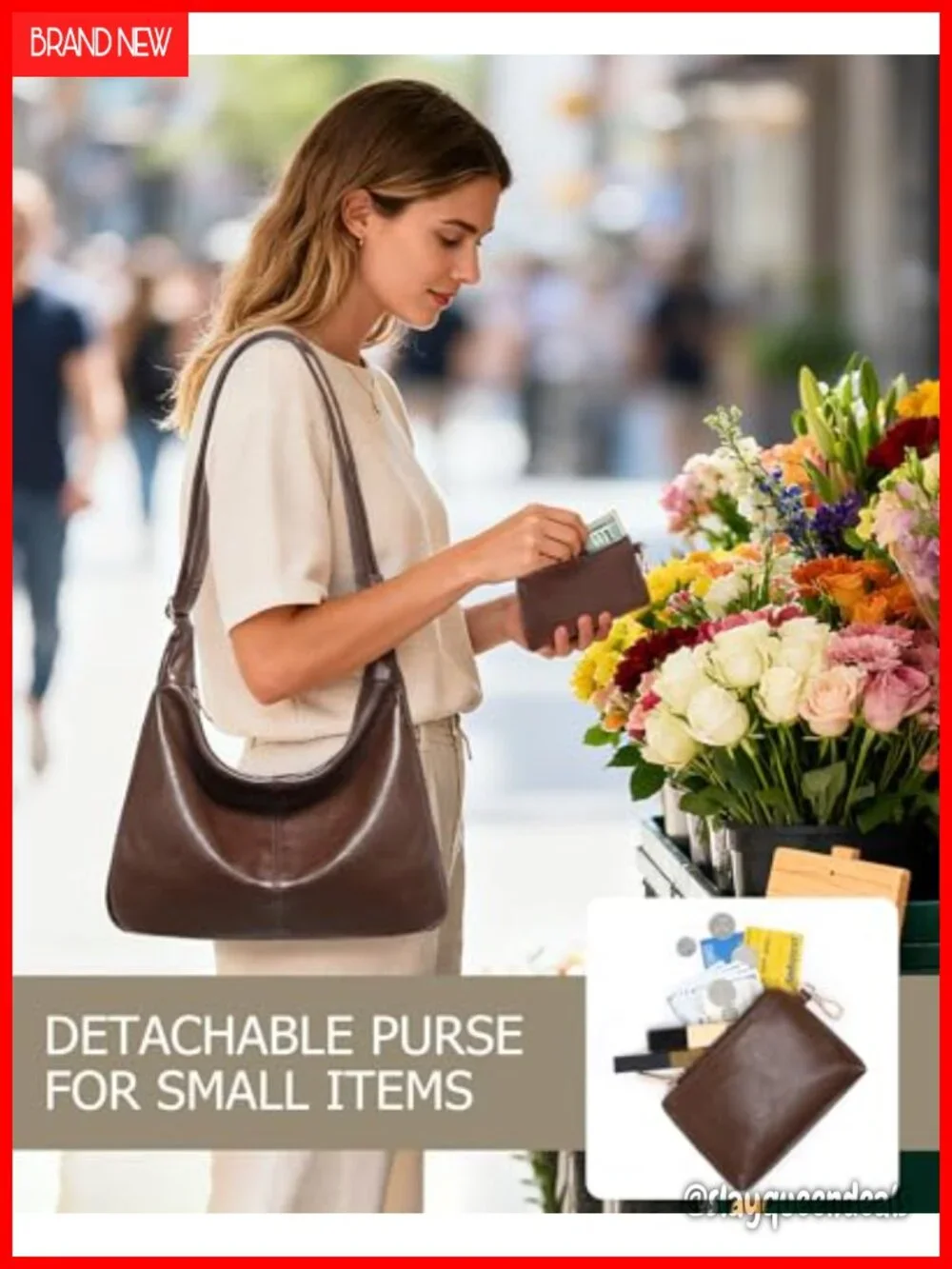 Vegan Leather Hobo Bag with Mini Purse, Slouchy Shoulder Crossbody Tote